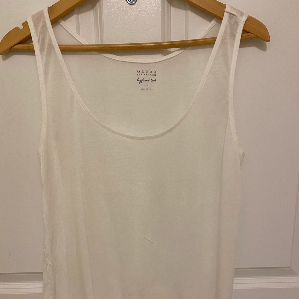 ‘Guess' White Semi Shear Boyfriend Tank